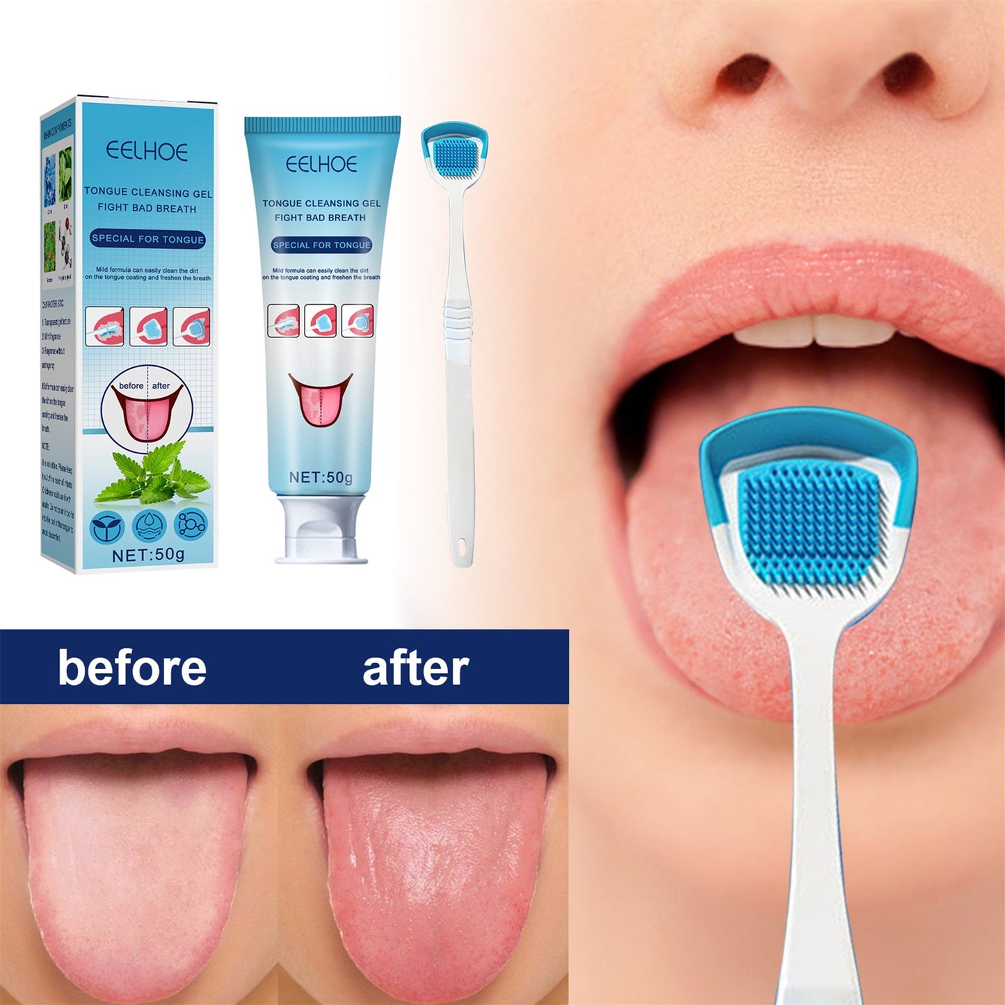Gel Nettoyant Langue avec Brosse Multifonctionnelle