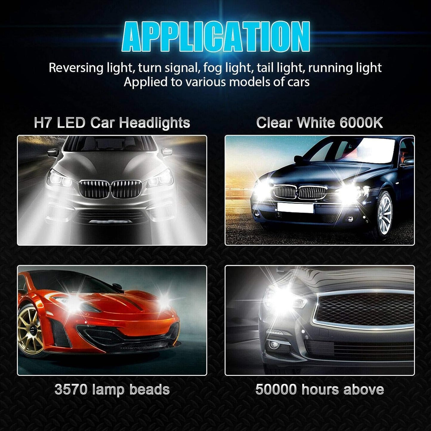 Lot de 2 ampoules LED H7 pour phares de voiture.